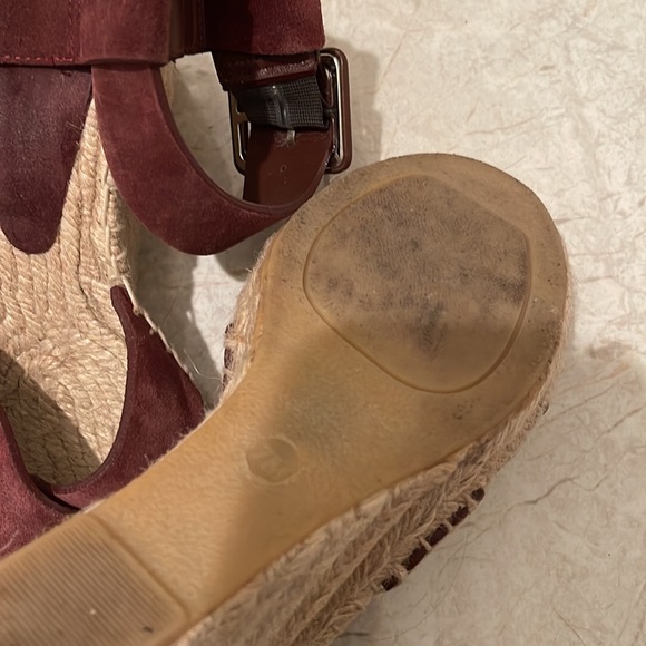 VINCE espadrille wedges suede Sandaals woman shoes size 7 burgundy red - Picture 6 of 7